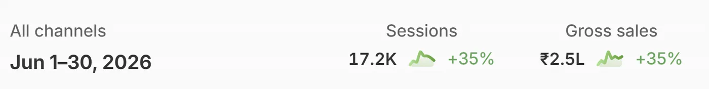June 2026 Shopify analytics — After — June 2026 — Scaled a bootstrapped FMCG brand.